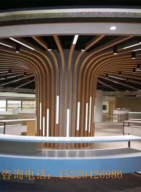 定制型材方管滚弧艺术吊顶异型装饰立面仿铝树造型鸟笼开口灯带槽