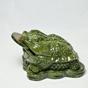 招财金蟾摆件天然南玉石三足蟾蜍店铺办公室装 饰银台聚财开业礼品