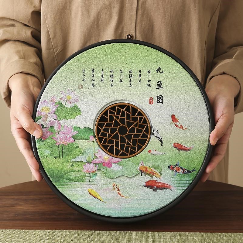 家用吸水功夫茶具沥水盘陶瓷蓄水式圆形办公室茶台托盘支持存排水