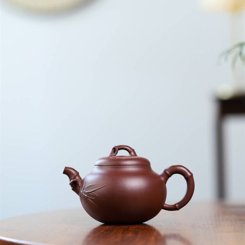 宜兴精品紫砂壶柿竹茶壶泡茶叶单壶礼品纯手工原矿底槽青230cc