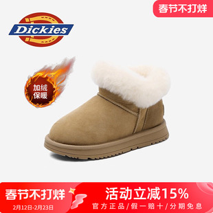 dickies加绒加厚雪地靴女款2026新款冬季保暖户外儿童棉鞋女童鞋