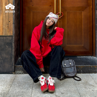 潮流连帽加绒卫衣 小花宽松时尚 WeFlower马上生花男女同款 连帽衫