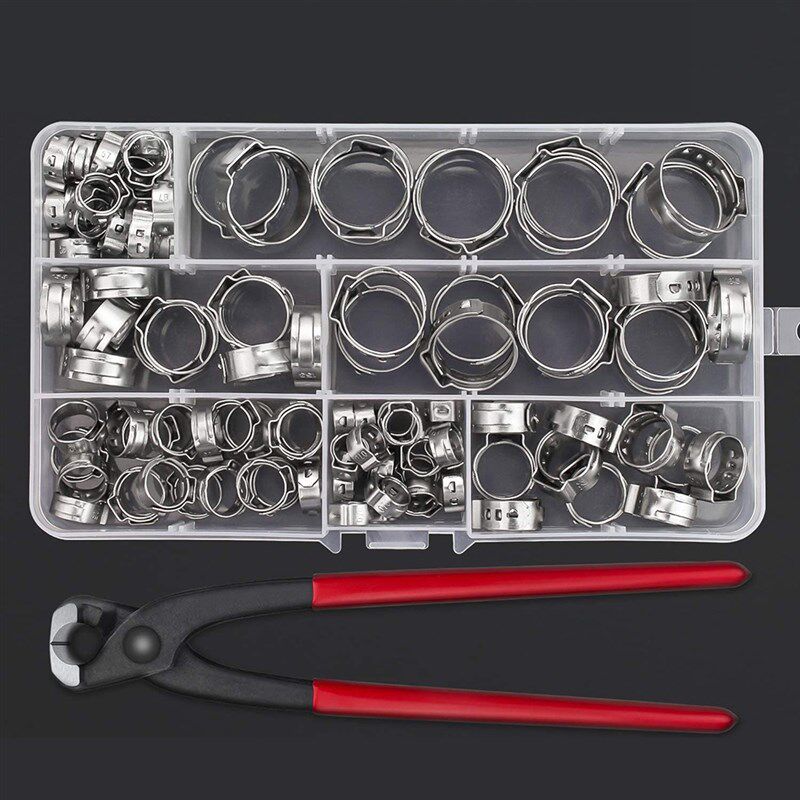 90个304不锈钢单耳无极喉箍+卡箍钳子欧克款管箍抱箍水管油管紧固