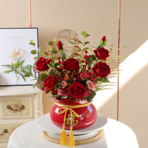 钱袋子套装仿真假花客厅餐桌干花花束插花瓶摆件乔迁结婚开业装饰