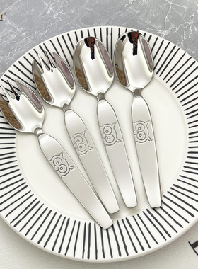 316L不锈钢小勺子儿童吃饭专用家用可爱卡通宝宝汤匙餐具叉勺一体