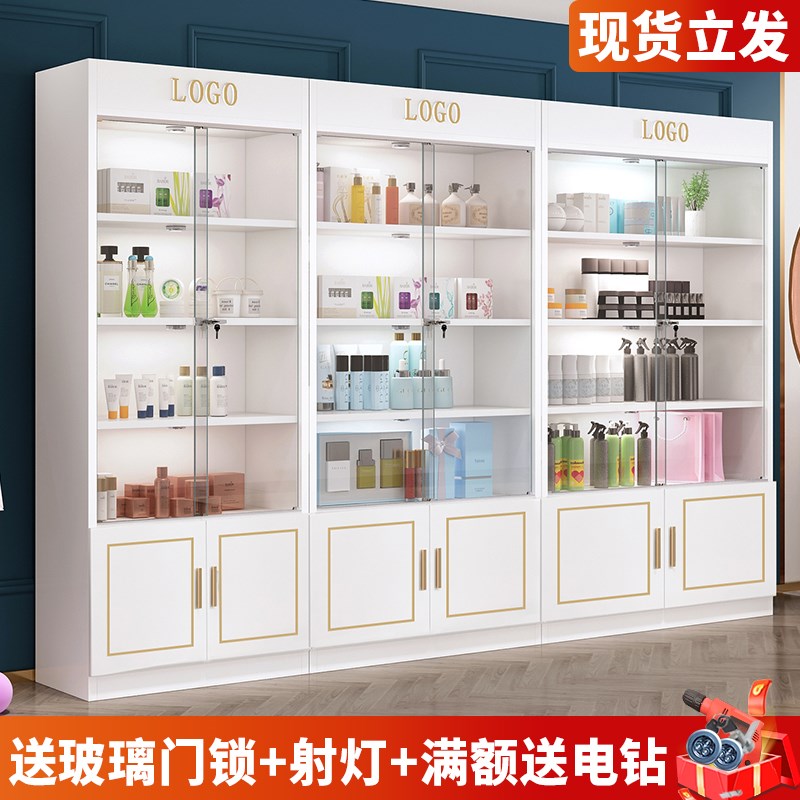 玻璃门展示柜带锁样品礼品模型展柜中岛美容院产品陈列柜子货架