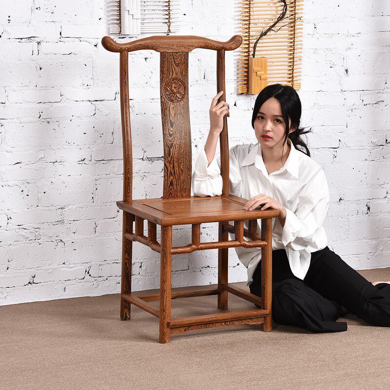 鸡翅木餐椅红木官帽椅家用餐厅仿古中式实木牛角椅子书房靠背茶椅