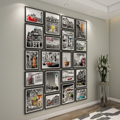 实木大框照片墙创意企业公司文化墙过道玄关客厅相片墙相框墙组合