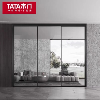 TATA木门定制三联动推拉门铝合金窄边门家用厨房玻璃门移门LB101T
