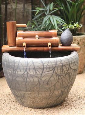 陶瓷鱼缸流水竹子循环水摆件竹筒流水器石槽过滤器办公室流水招财