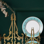 费灵家居进口黄铜雕花坐盘架子托架 饰盘子支架画架展示架 家居装