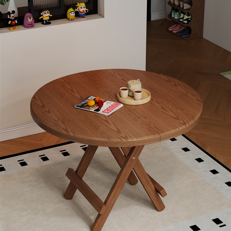 家用小户型可折叠餐桌多功能简易摆摊折叠桌便携休闲阳台吃饭圆桌