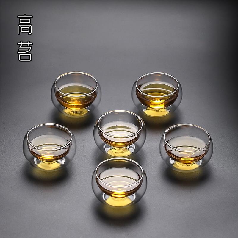 透明玻璃杯隔热双层小茶杯6祇装防烫小杯子迷你50ML功夫茶具套组