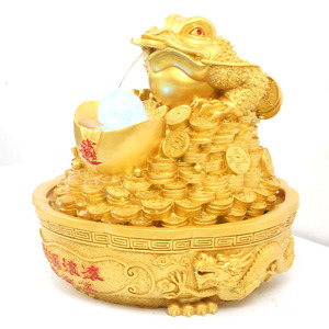 新款创意金蟾树脂工艺品财源滚滚假山流水摆件喷泉家居礼品摆设产