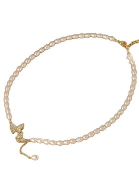 轻奢蝴蝶珍珠项链女 小众设计感 天然淡水珍珠锁骨链 高级感气质