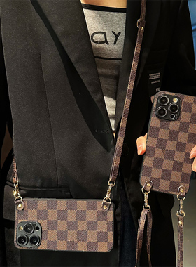 适用小米POCOC75手机壳C61皮质C50斜跨绳C65带挂绳C40e格纹C31简约C3全包Lite小众c75皮质防摔创意时尚个性