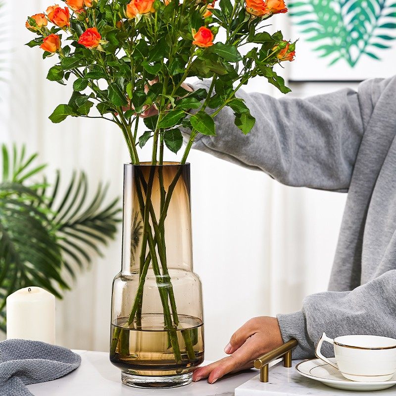 高级感鲜花玻璃花瓶摆件客厅插花雪柳百合银柳水培餐桌装饰花器,家居饰品,花瓶,淘宝优惠券,粉丝福利购,淘宝优惠卷