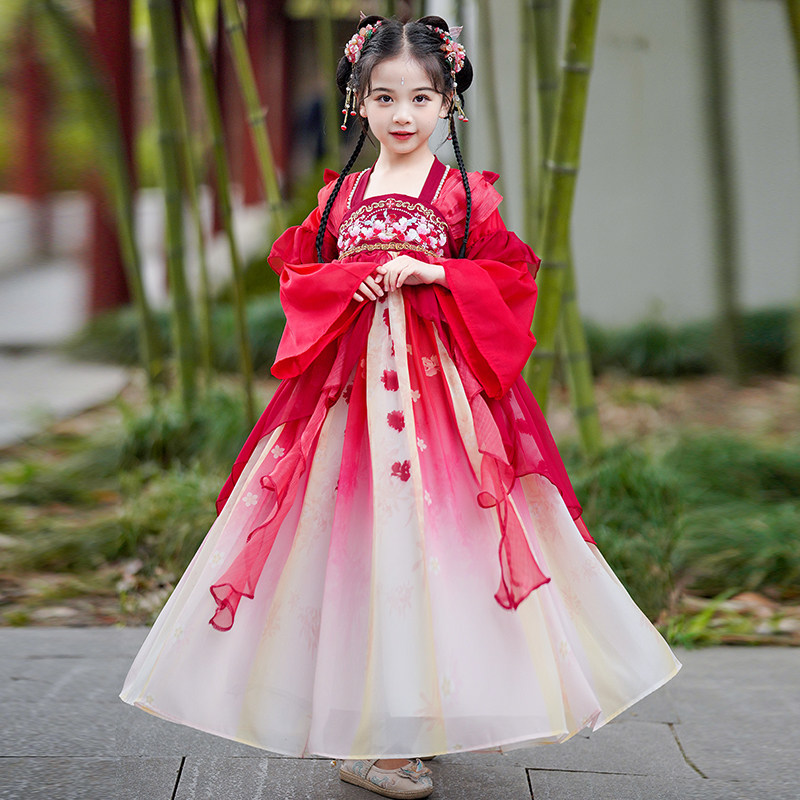 汉服女童春装连衣裙2025新款古风超仙唐装裙子春秋儿童古装演出服