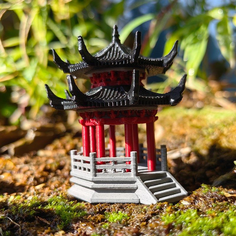 八角凉亭假山吸水石水陆缸山水z盆景古建筑模型微景观庭院景观摆