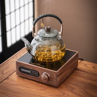胡桃木电陶炉家用室n内加厚玻璃耐高温煮茶壶煮茶器围炉煮茶提梁