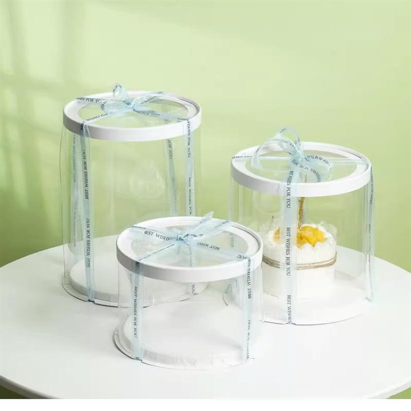 圆形全透b明生日蛋糕盒黑底白底4寸6寸8寸10寸12寸加高款黑色盒子