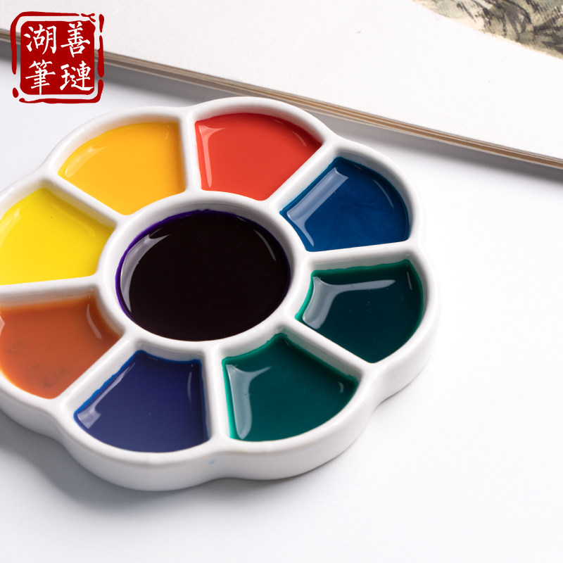 调色盘儿童美术生专用油画画盘水粉颜料盘梅花国画善琏湖笔画画大