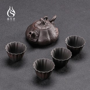 家用整套复古花瓣手抓壶简约紫砂中式 紫陶功夫茶具套j装 南瓜泡茶