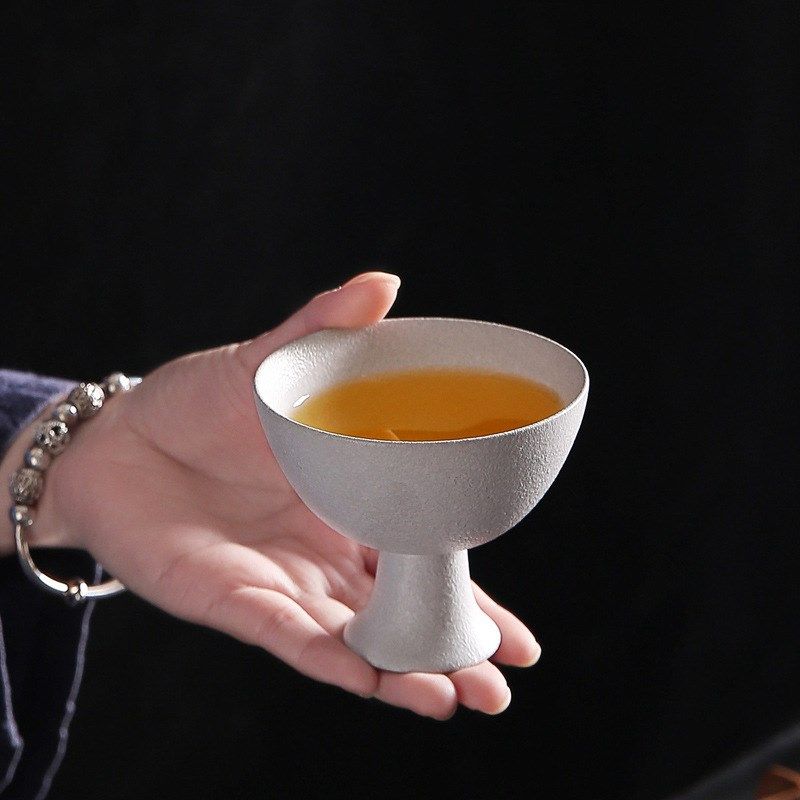 二两白酒杯仿古高脚高足杯烈清酒杯陶瓷酒K具中式小酒盅供奉杯酒