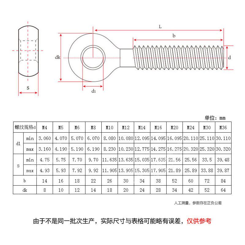 316不锈钢活节螺丝羊眼吊环鱼眼带孔活接z螺栓M10/M12/M14/M16/M2