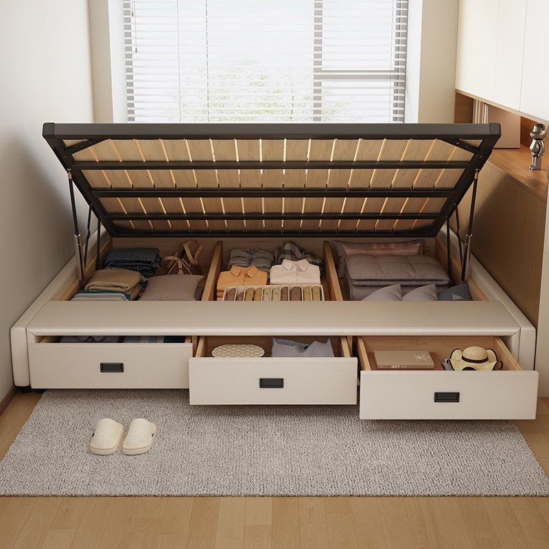 无床头榻榻米钢木j排骨架小户型气压抽屉超大储物实木床可定制尺