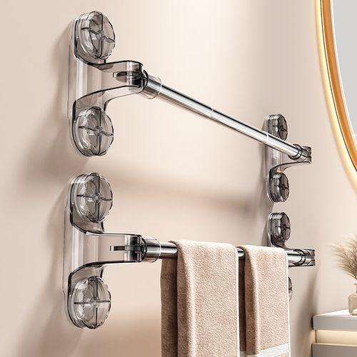 吸盘晾衣杆可伸缩l免打孔家用阳台墙上一根晒被子架飘窗室内晒衣