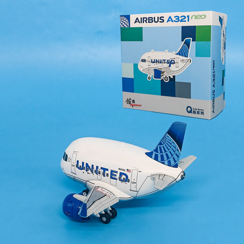 Q版美国联合航空A321NEO客机N14502仿真合金飞机模型儿童玩具铁流
