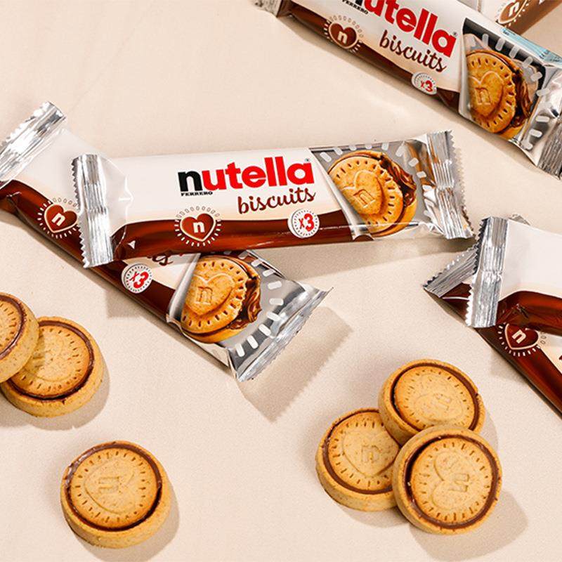 费.列罗Nutella能多益榛子酱夹心巧克力饼干304g/41.4g袋休闲零食
