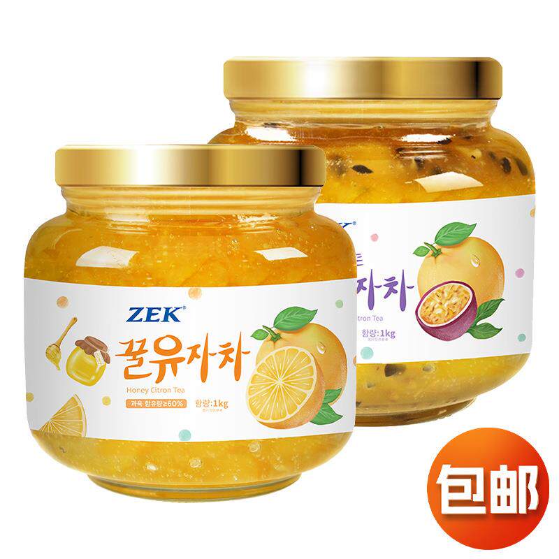 韩国进口 ZEK蜂蜜柚子茶百香果红柚果肉冲饮罐装泡水柚子酱水果茶