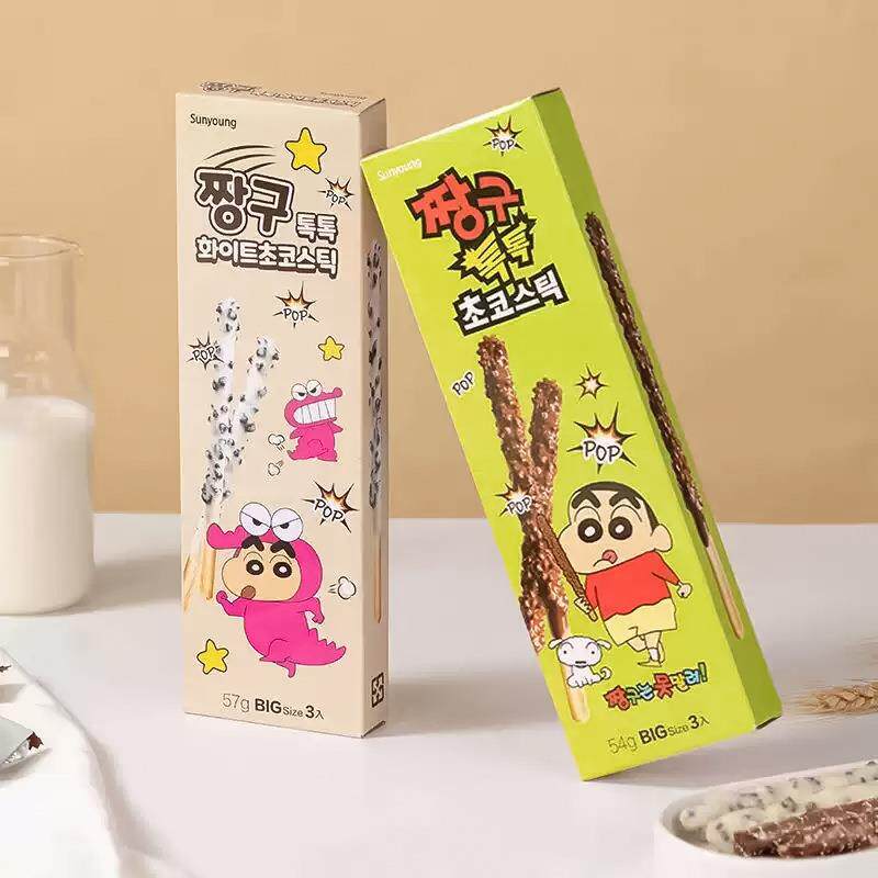 韩国进口sunyoung跳跳糖巧克力饼干棒儿童休闲小零食蜡笔小新联名