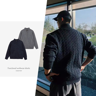 【JMWH】SIEBER西博秋季绞花浮雕针织毛衣开衫男休闲立领开衫外套