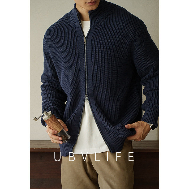 老钱风7针重磅双拉链针织开衫男士2025秋冬休闲毛衣新款外套1688