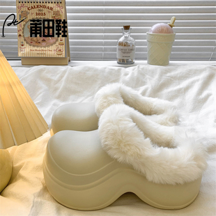 莆田鞋高品质包头防水外穿半拖鞋女2025秋冬小个子厚底增高棉拖鞋