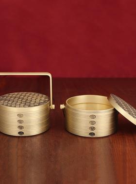 搬家礼物乔迁新居礼品实用蒸蒸日上收纳盒客厅装饰品黄铜蒸笼摆件
