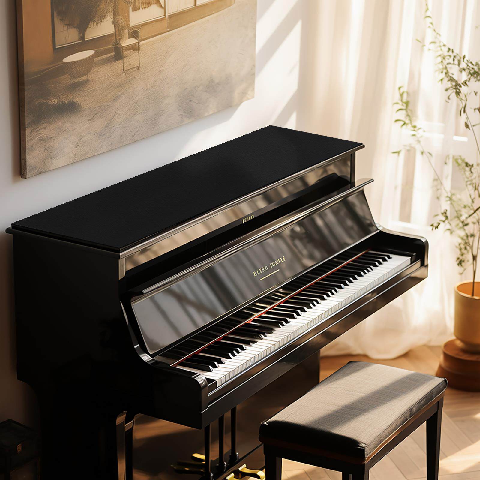 钢琴防尘罩顶披防水盖布现代简约高级感黑色皮革防刮桌面保护垫子