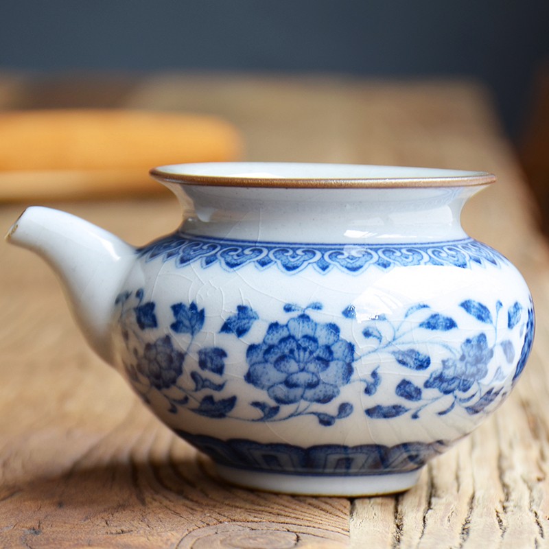 日式功夫茶具公道杯陶瓷景德镇仿古青花公杯茶漏套装手抓壶分茶器