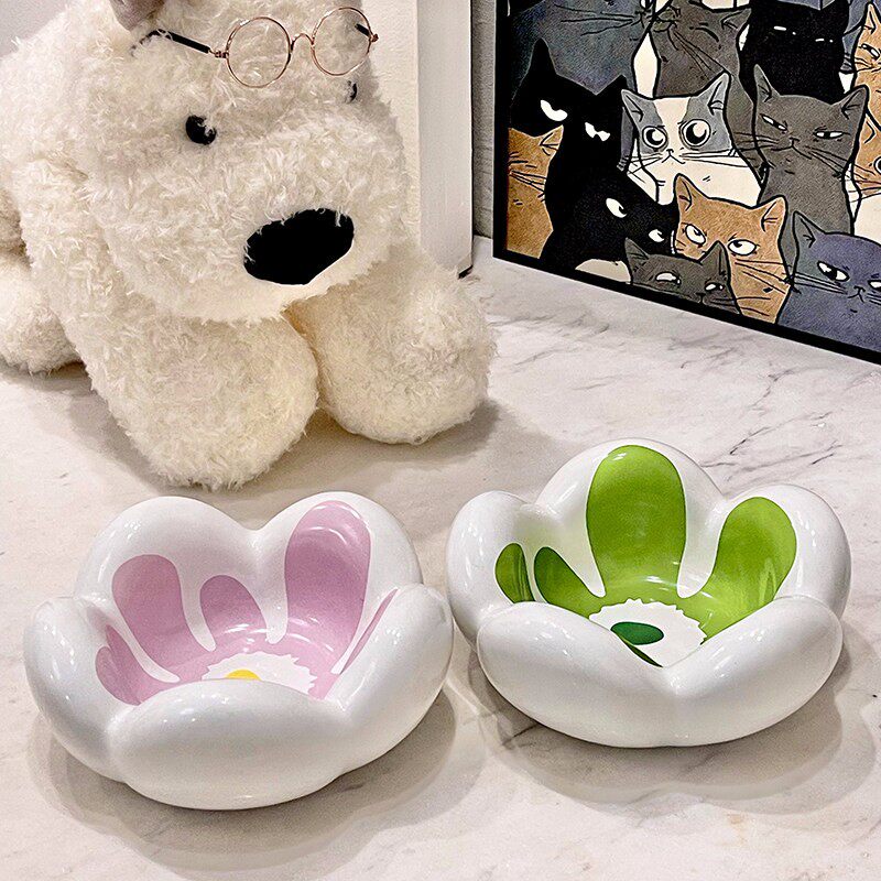花瓣猫碗防黑下巴猫罐头食盆狗食碗猫咪防打翻喂水碗宠物碗陶瓷