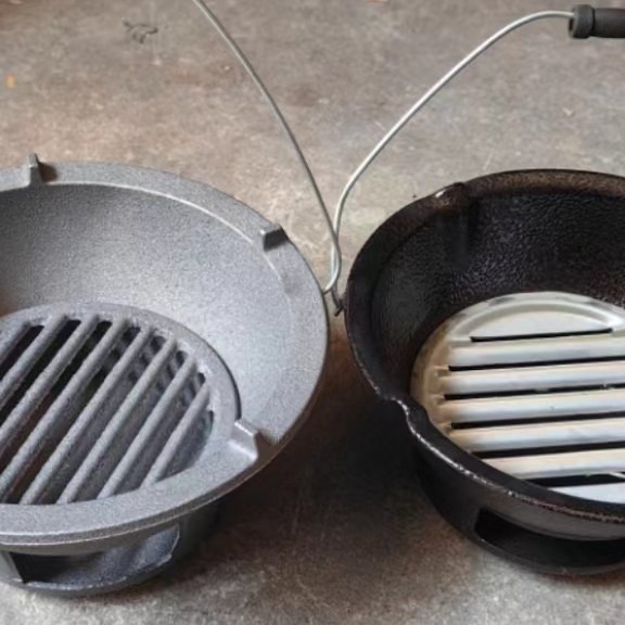 冬日围炉煮茶器具烧烤火炉烧炭炉火锅餐桌烧乾锅碳烤炉铸铁火盆取