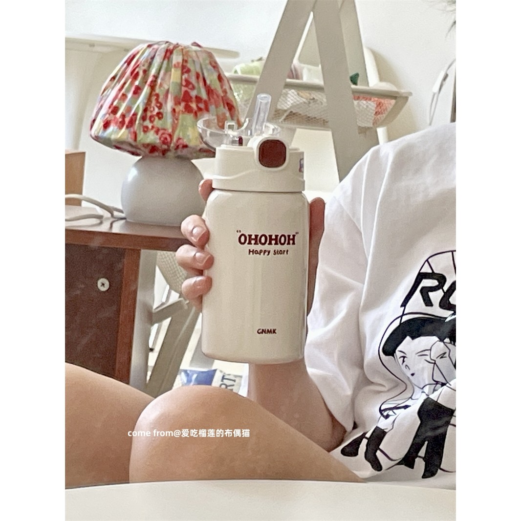 简约学生小清新304保温杯带吸管ins风不锈钢水杯便携杯子女