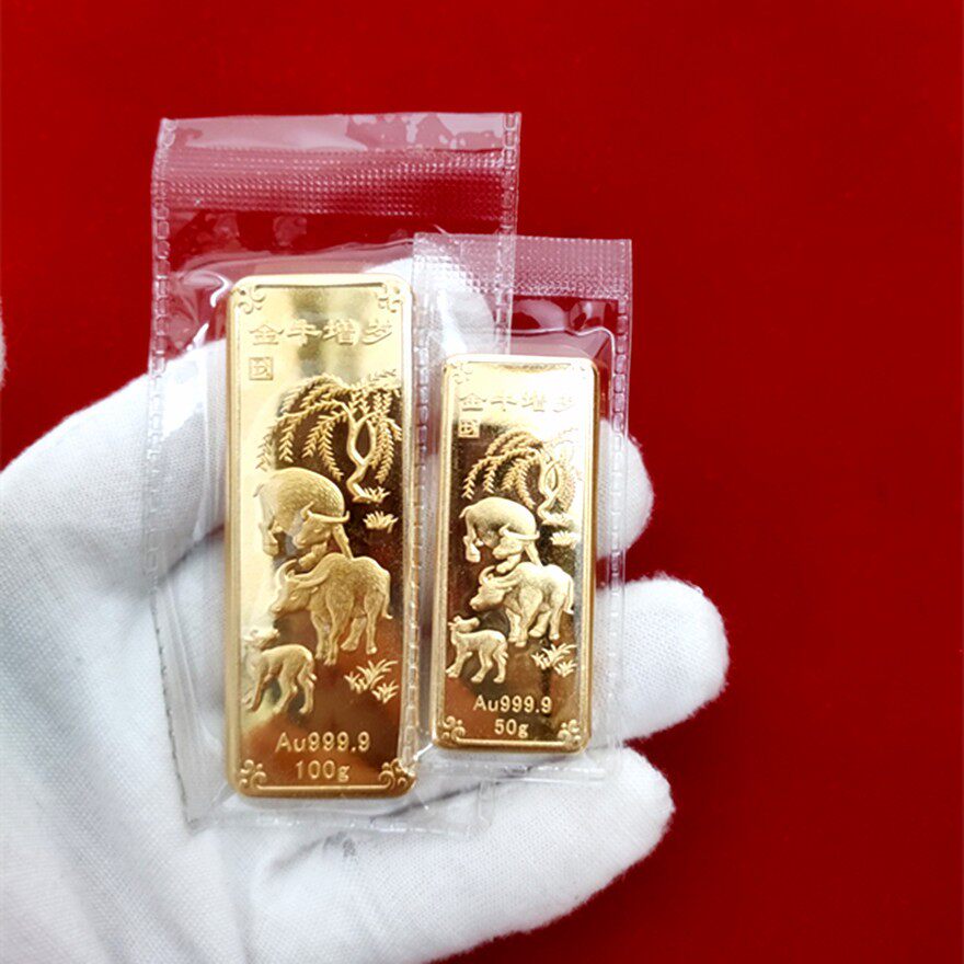 金银礼品仿真金条桌面装饰品 十二生肖牛古典专业铜镀金 样版金条