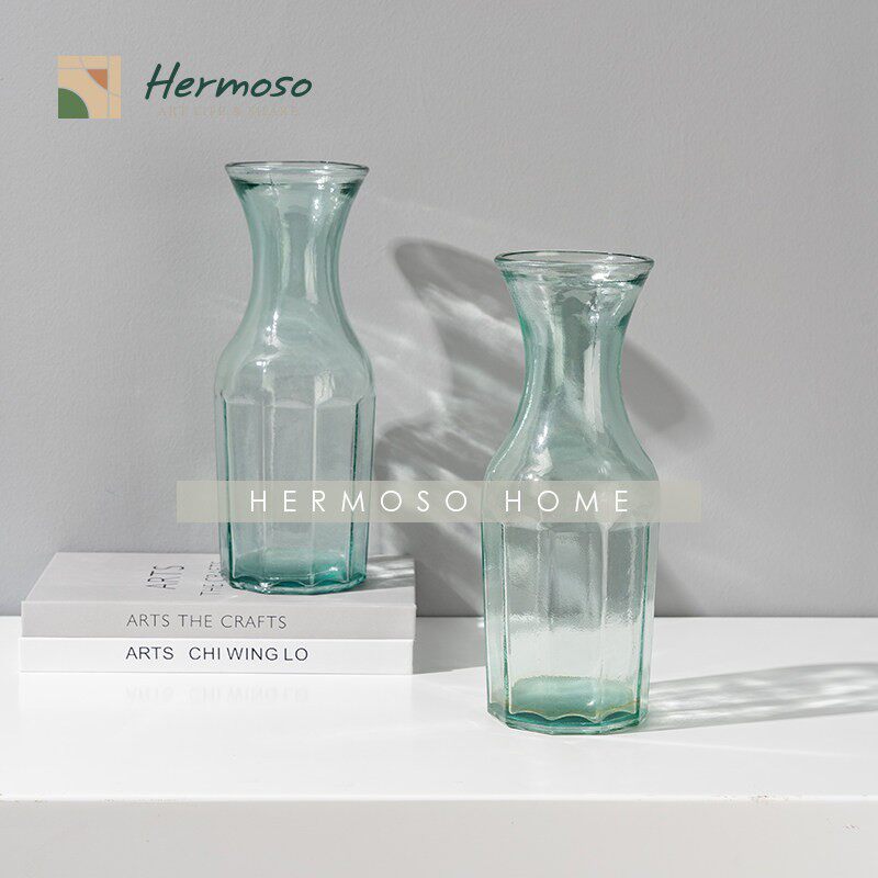 HERMOSO 浅蓝色透明玻璃花瓶摆件客厅插花水养民宿风家用花器花插