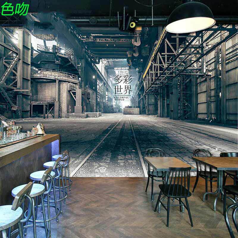 3d立体延伸空间墙纸壁画酒吧网吧工业风背景墙壁纸餐厅剧本杀墙布