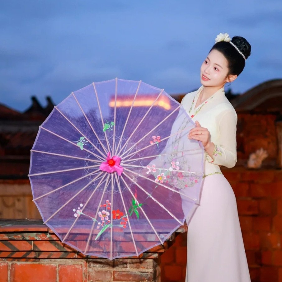 丝绢透明伞面旗袍女舞蹈伞汉服傣族摄影绢纱伞写真伞古风古典雨伞