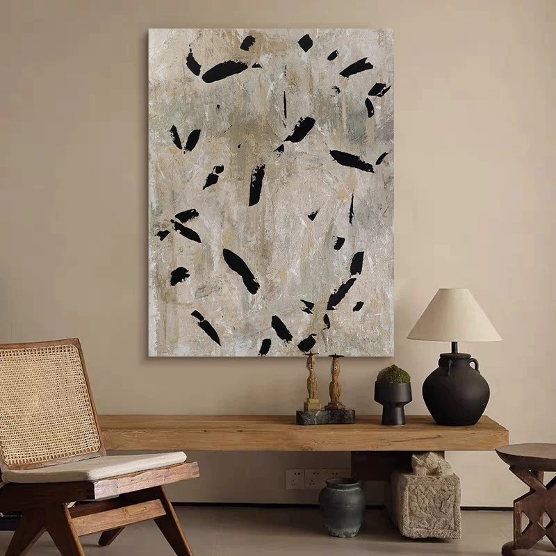 手绘油画侘寂风碎忆客厅装饰画高级肌理玄关挂画现代简约民宿壁画