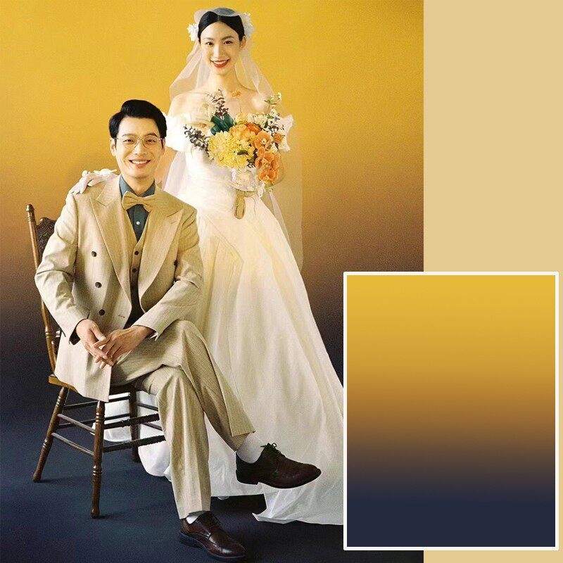 时装商业广告服装拍摄黄色金色渐变婚纱影楼摄影数码喷绘背景布